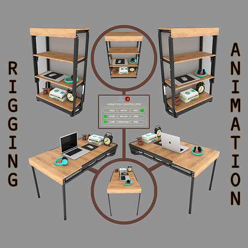 Wall Mounted Convertible Shelf and Table with Rigging 3D model