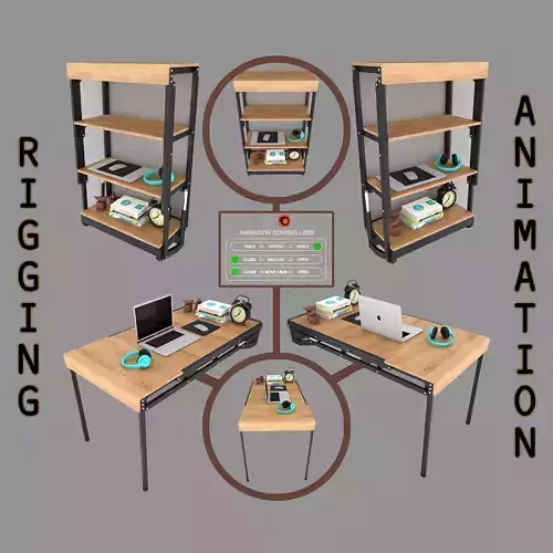 Wall Mounted Convertible Shelf and Table with Rigging 3D model