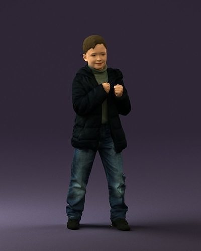 Kid in jeans dark blue winter jacket 0538 3D Print Ready 3D print model