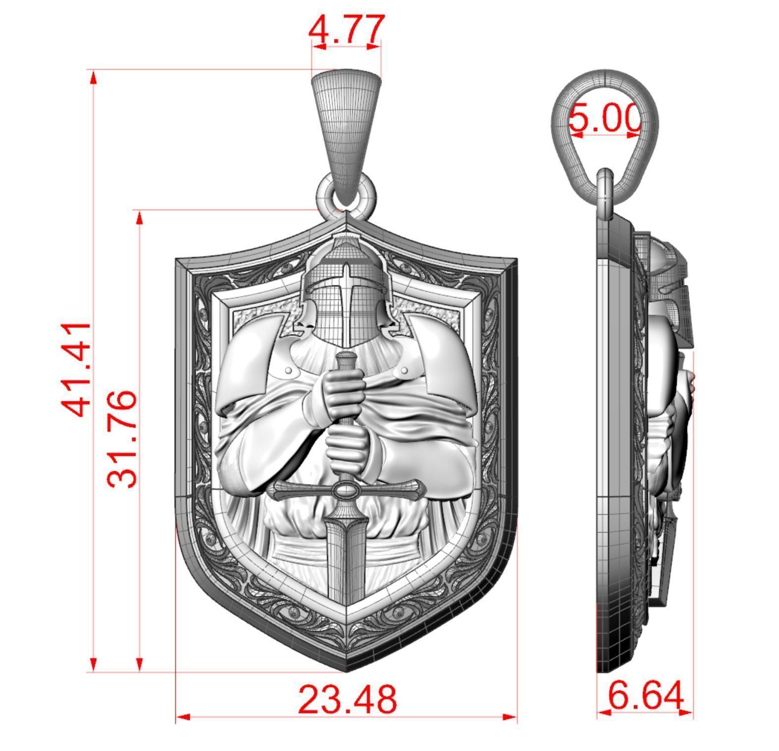 Knight Pendant 3D print model_8