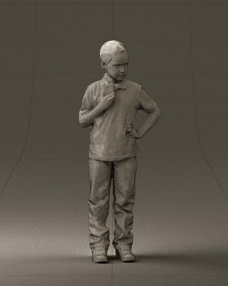 Kid in jeans white shirt 0537 3D Print Ready 3D print model_2