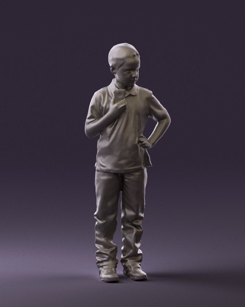 Kid in jeans white shirt 0537 3D Print Ready 3D print model_4