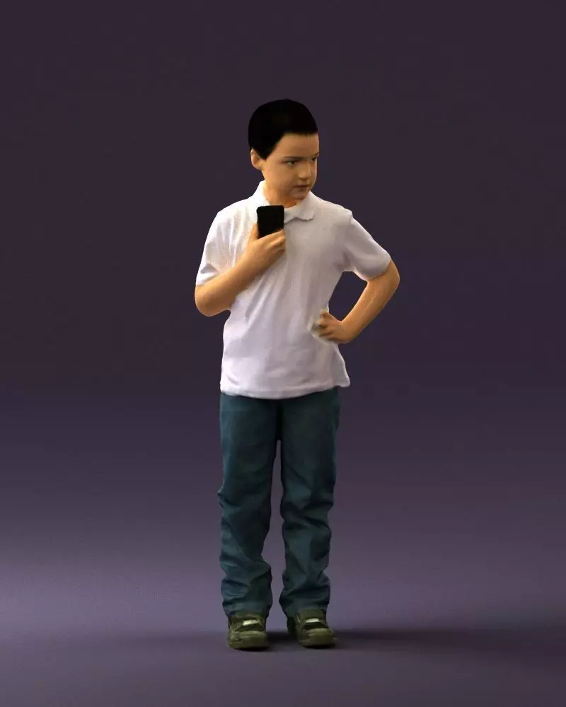 Kid in jeans white shirt 0537 3D Print Ready 3D print model_0