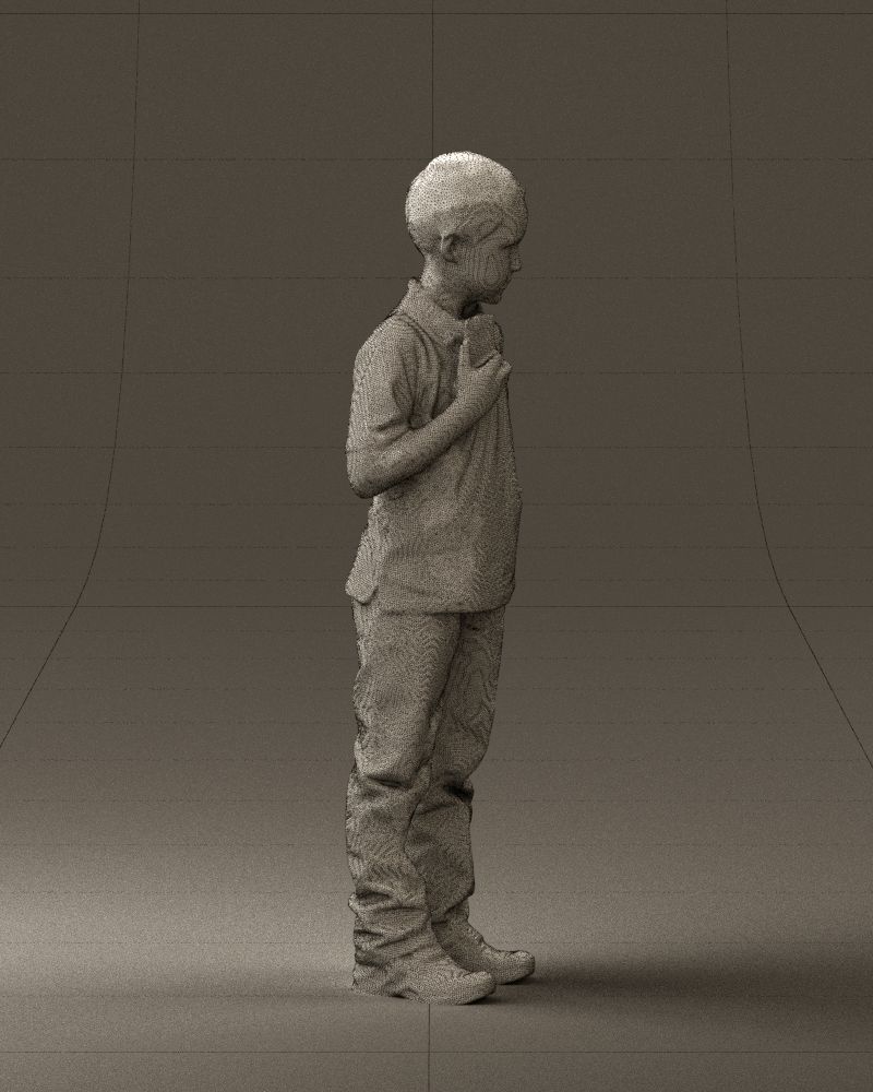 Kid in jeans white shirt 0537 3D Print Ready 3D print model_11