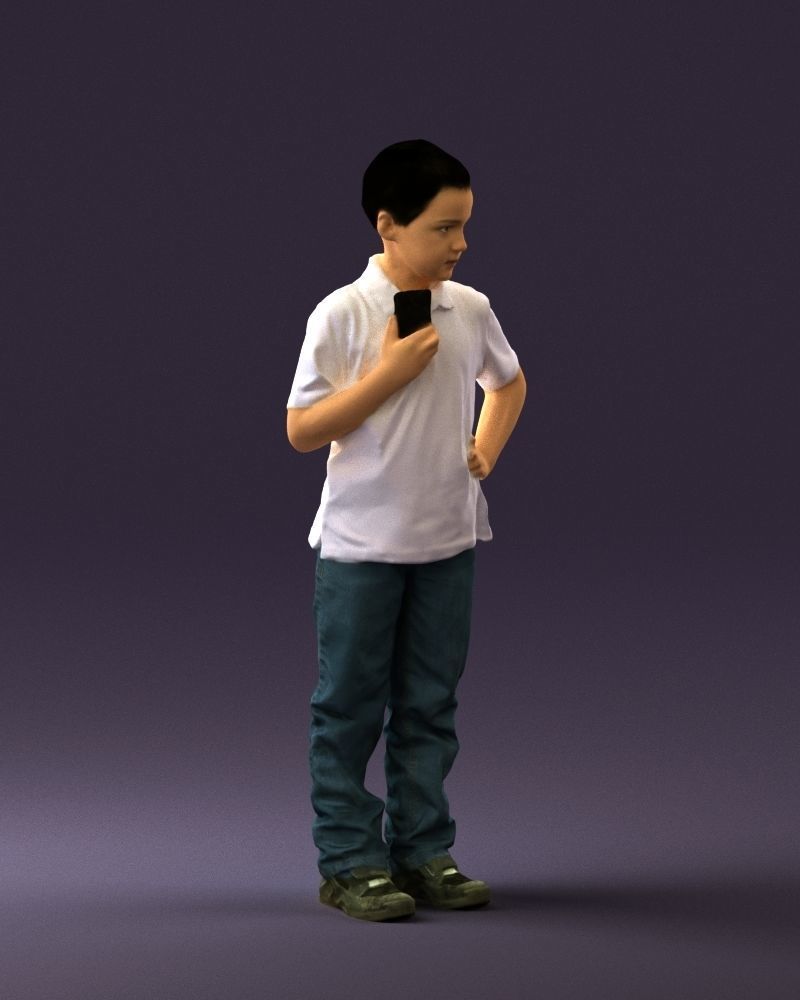Kid in jeans white shirt 0537 3D Print Ready 3D print model_6