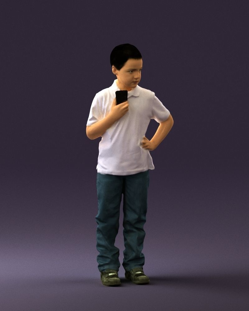 Kid in jeans white shirt 0537 3D Print Ready 3D print model_3