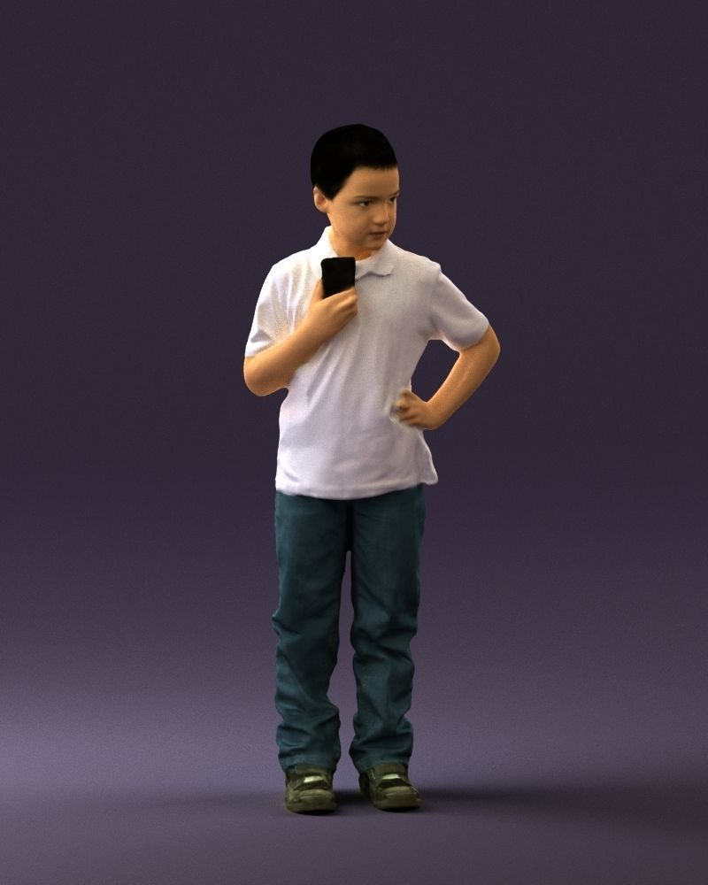 Kid in jeans white shirt 0537 3D Print Ready 3D print model_36