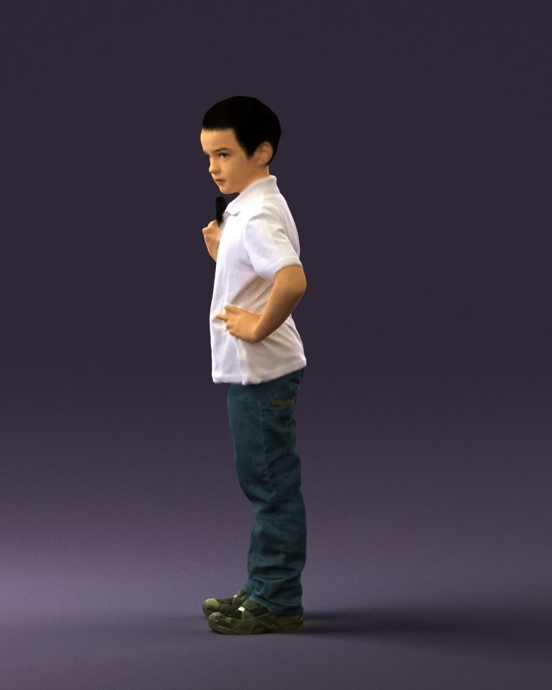 Kid in jeans white shirt 0537 3D Print Ready 3D print model_24