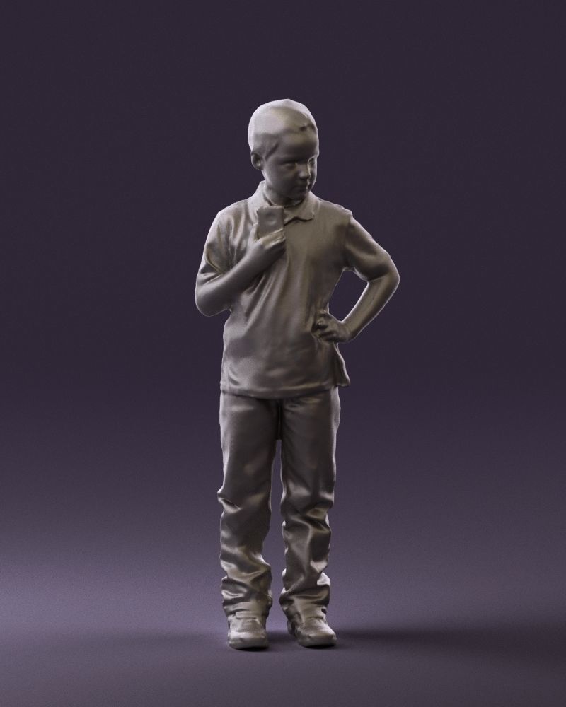 Kid in jeans white shirt 0537 3D Print Ready 3D print model_1