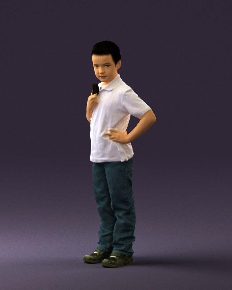 Kid in jeans white shirt 0537 3D Print Ready 3D print model_27