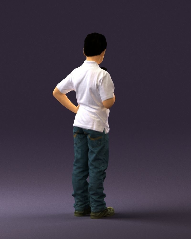 Kid in jeans white shirt 0537 3D Print Ready 3D print model_15