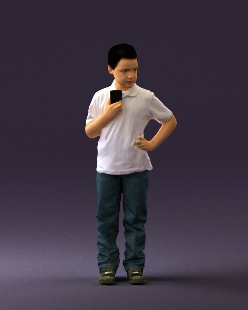 Kid in jeans white shirt 0537 3D Print Ready 3D print model_33