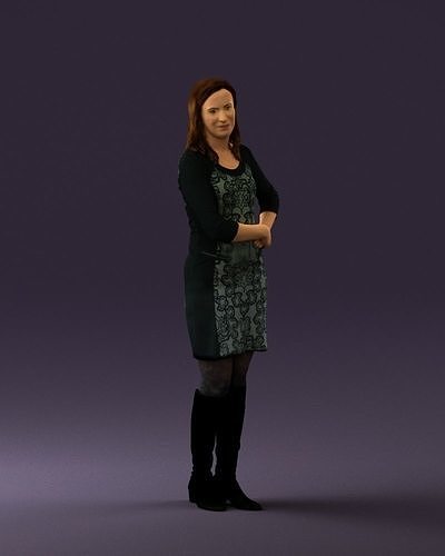 Woman in black blue dress long shoes 0539 3D Print Ready 3D print model