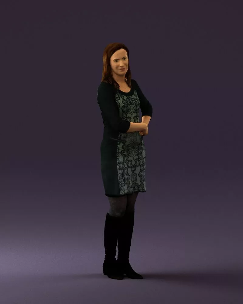 Woman in black blue dress long shoes 0539 3D Print Ready 3D print model