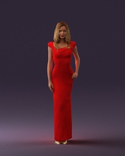 Woman in long red dress 0535 3D Print Ready 3D print model