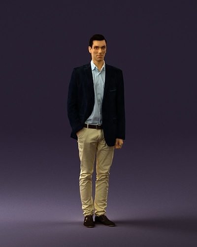 Man in white pants blue suit jacket 0544 3D Print Ready 3D print model