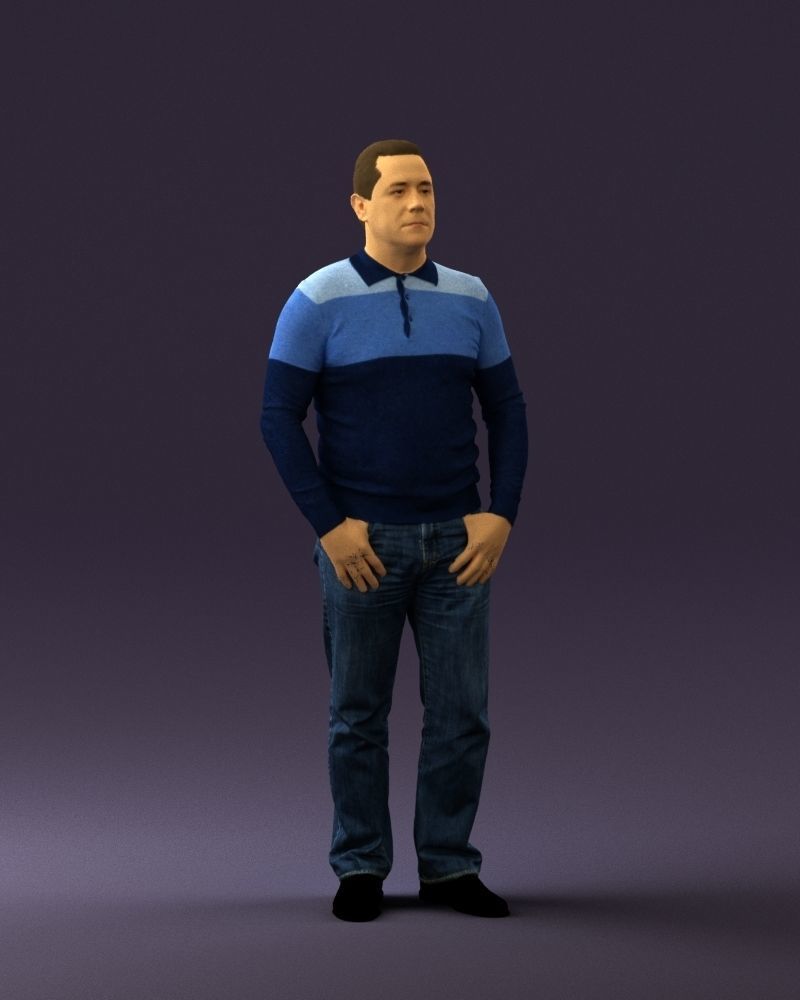 Man in blue colored polo 0551 3D model_3