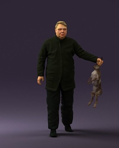 Man in green sweater and rabbit 0561 3D model