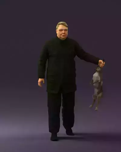 Man in green sweater and rabbit 0561