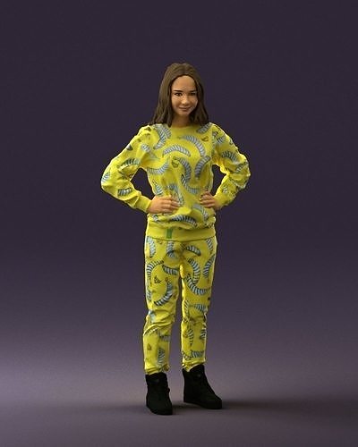 Woman in yellow pijama bananas 0593 3D Print Ready 3D print model