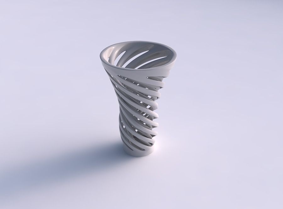 Vase widening with two layered vertical lines very twisted