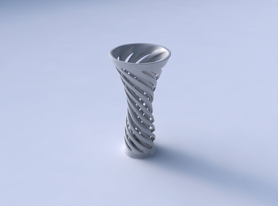 Vase widening with two layered vertical lines very twisted an... 3D print model_3