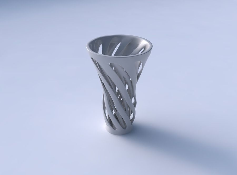 Vase widening with two layered vertical lines twisted 3D print model_3