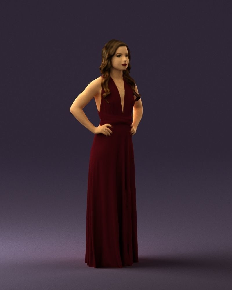 Woman in burgundy dress 0526 3D Print Ready 3D print model_6
