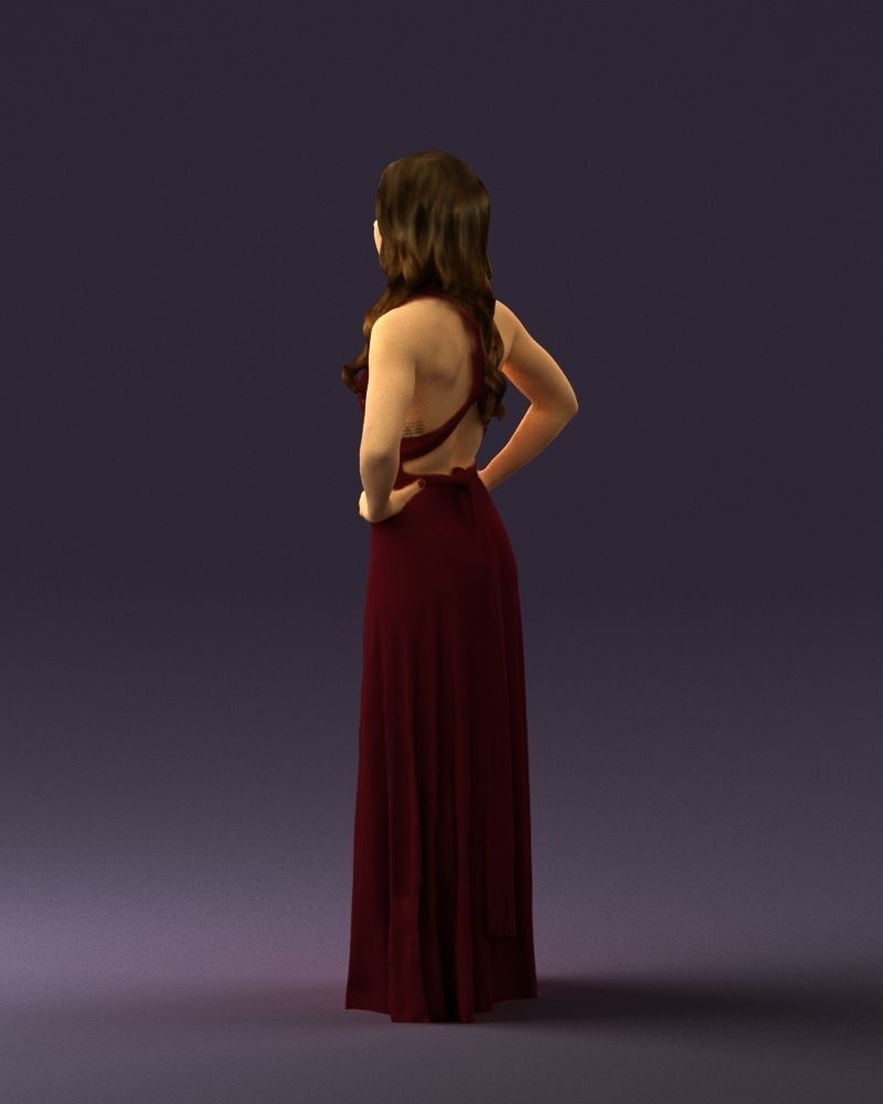 Woman in burgundy dress 0526 3D Print Ready 3D print model_21