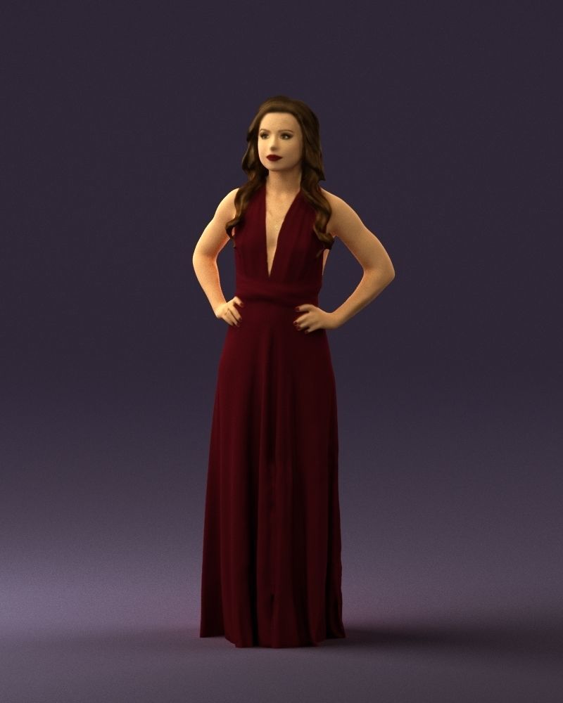 Woman in burgundy dress 0526 3D Print Ready 3D print model_30