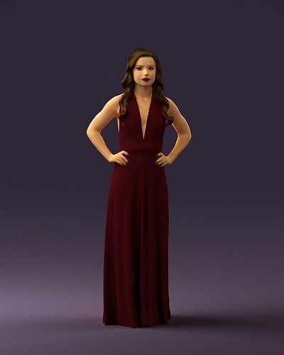 Woman in burgundy dress 0526 3D Print Ready 3D print model