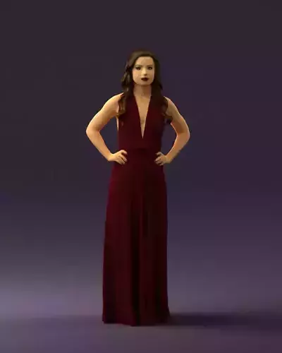 Woman in burgundy dress 0526 3D Print Ready 3D print model