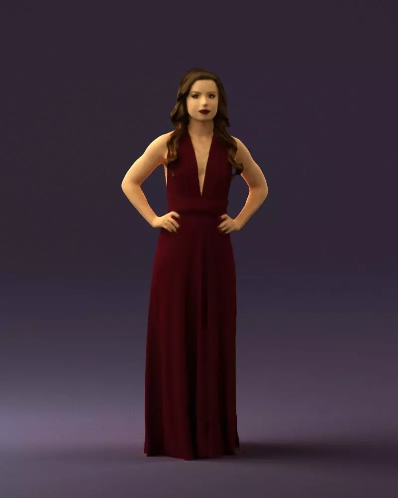 Woman in burgundy dress 0526 3D Print Ready 3D print model_0