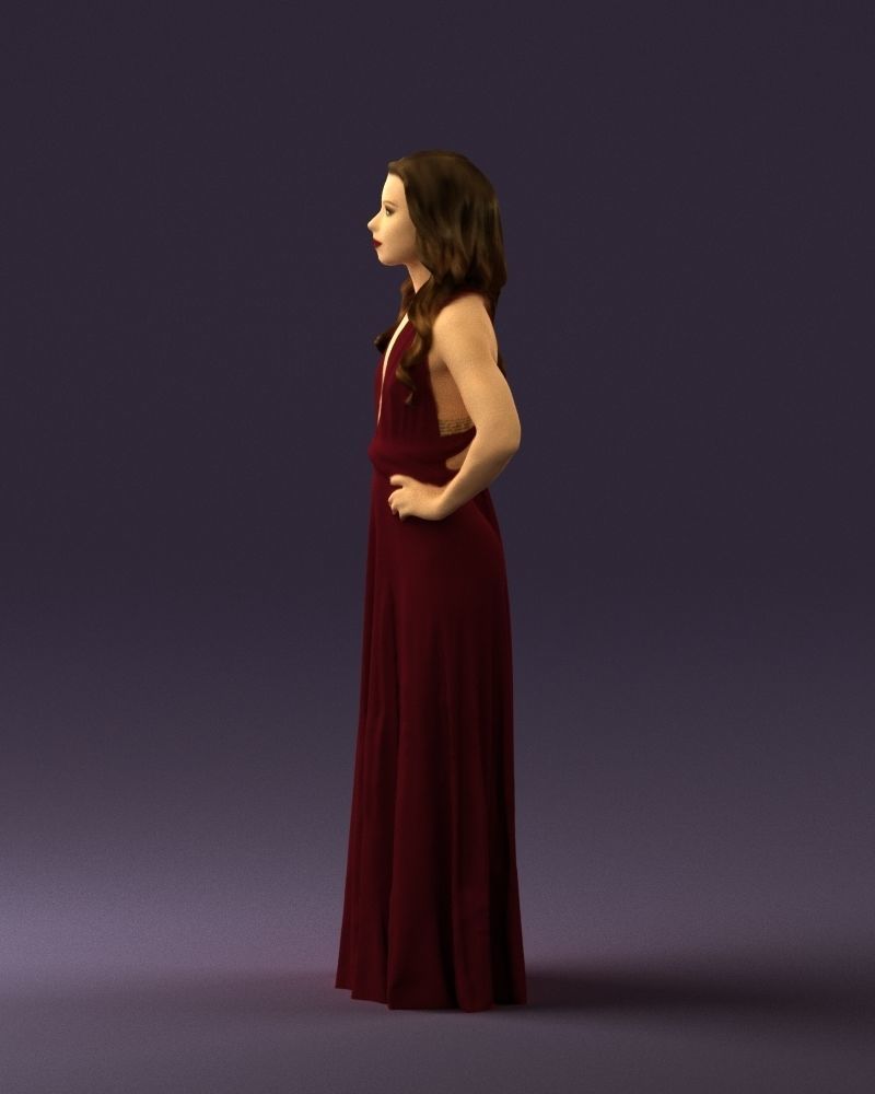 Woman in burgundy dress 0526 3D Print Ready 3D print model_24