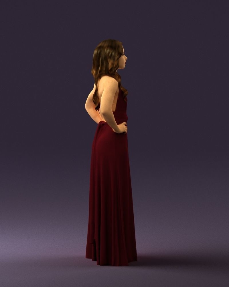 Woman in burgundy dress 0526 3D Print Ready 3D print model_12