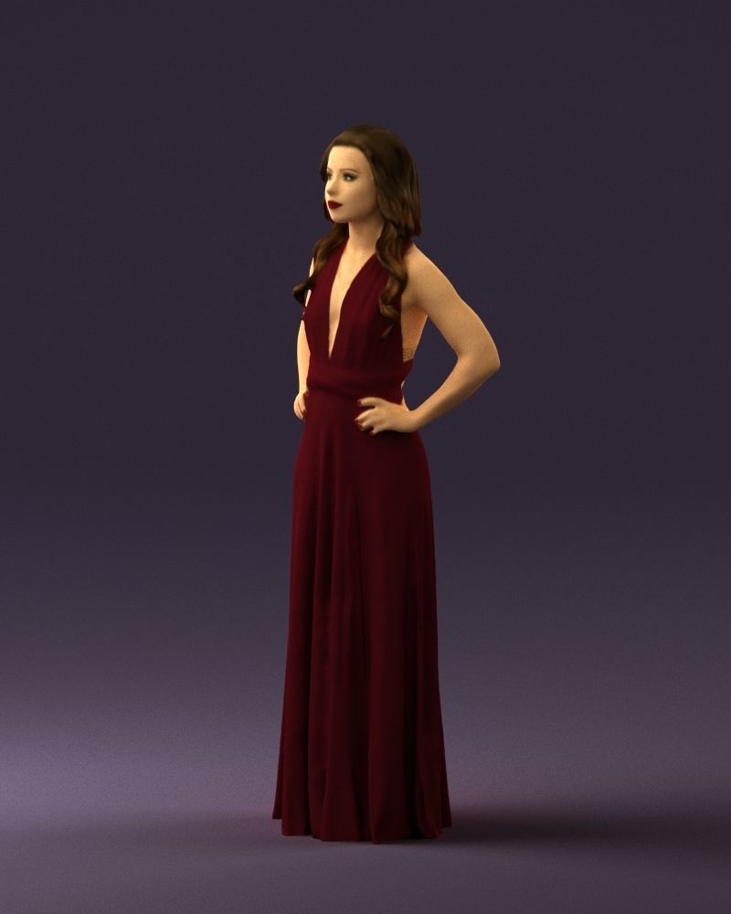 Woman in burgundy dress 0526 3D Print Ready 3D print model_27