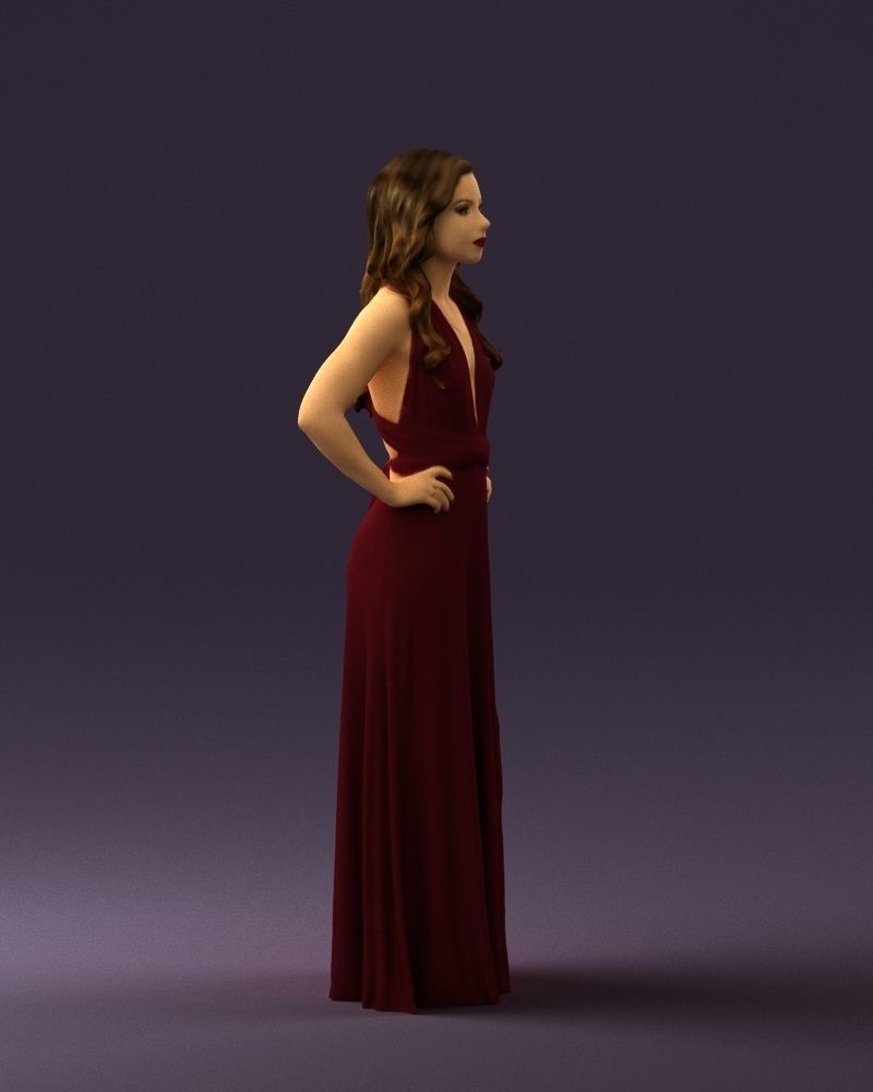 Woman in burgundy dress 0526 3D Print Ready 3D print model_9