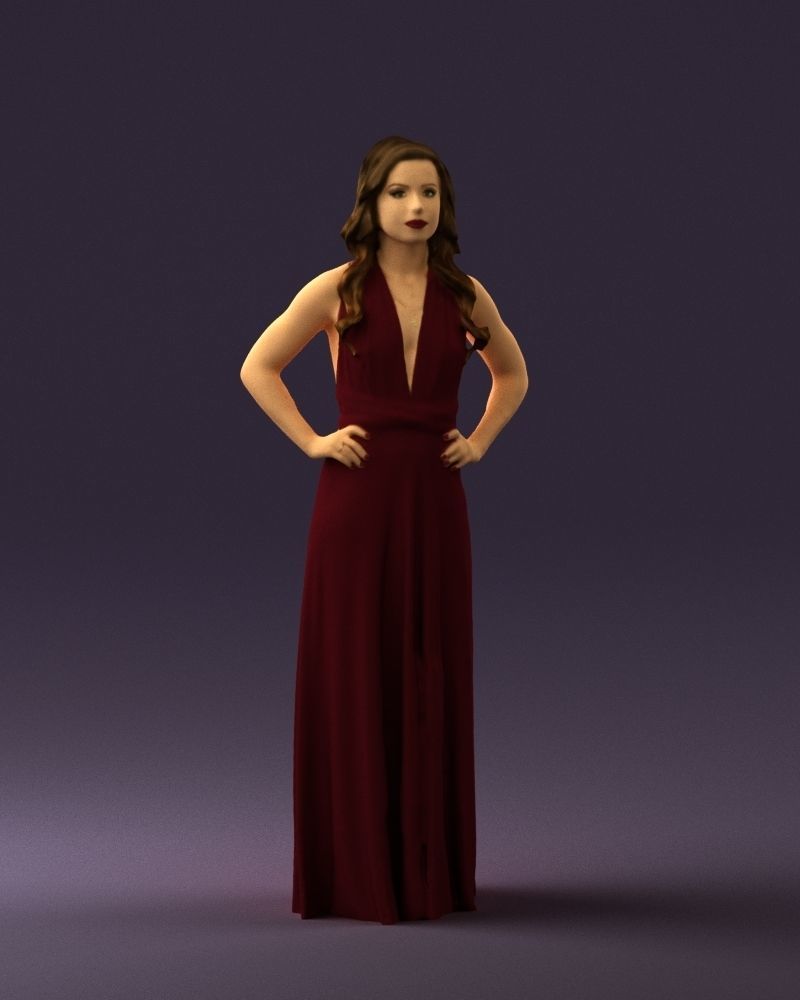 Woman in burgundy dress 0526 3D Print Ready 3D print model_3