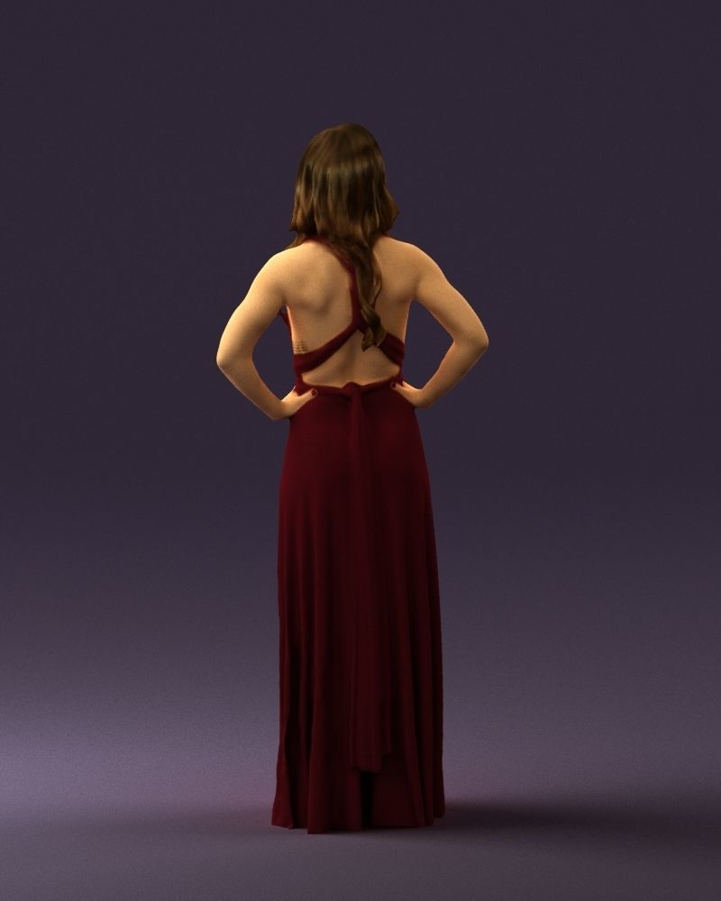 Woman in burgundy dress 0526 3D Print Ready 3D print model_18