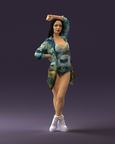 Woman in colored swimsuit long hair 0529 3D Print Ready 3D print model