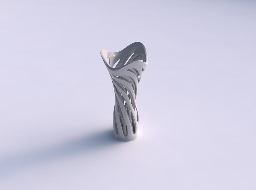 Vase widening with two layered vertical lines twisted and tap...