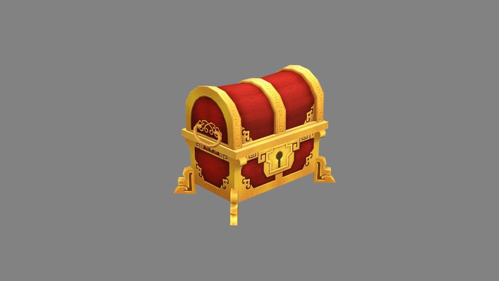 Cartoon Chinese Treasure Chest Low-poly 3D model_2