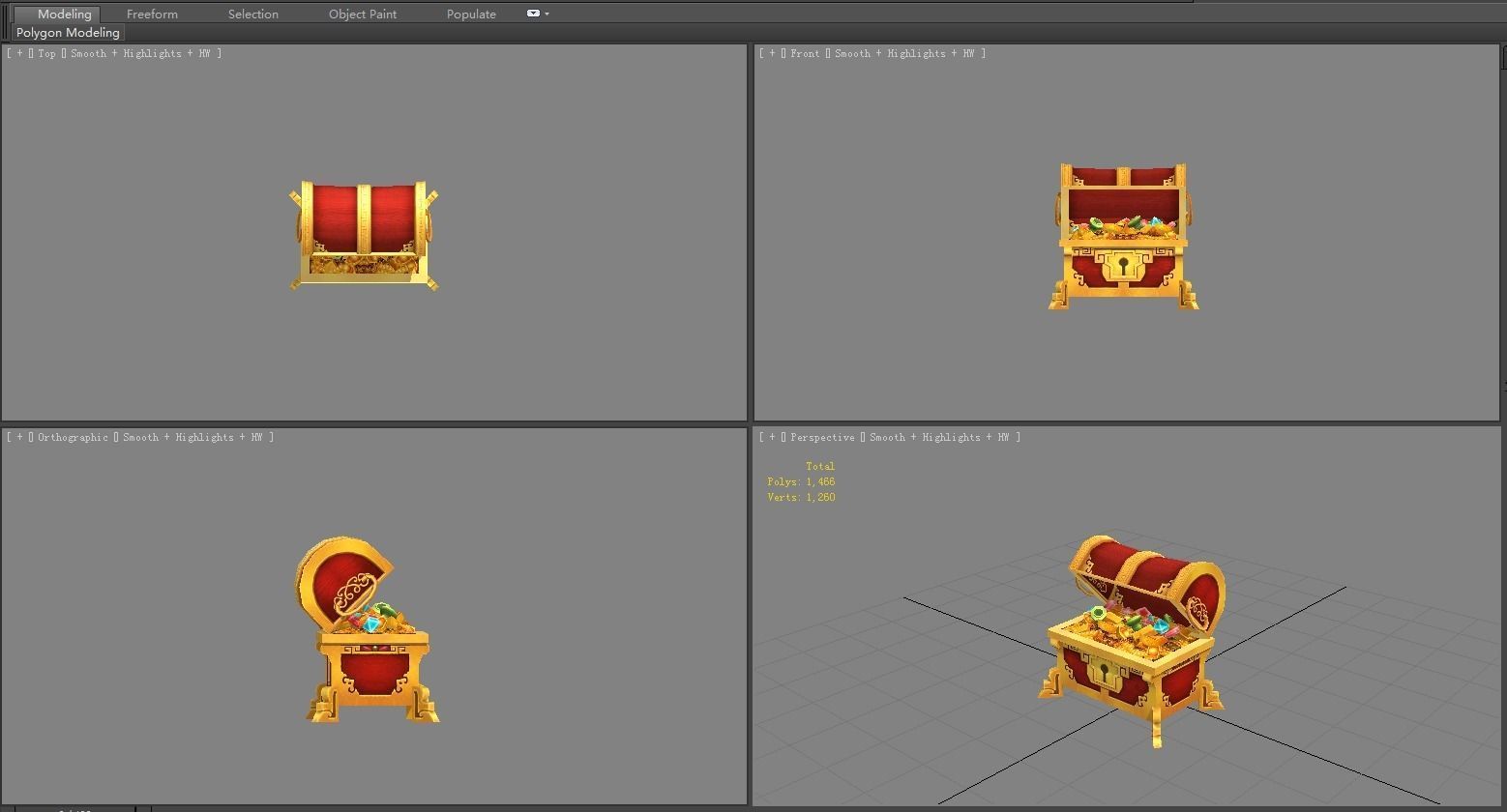 Cartoon Chinese Treasure Chest Low-poly 3D model_3