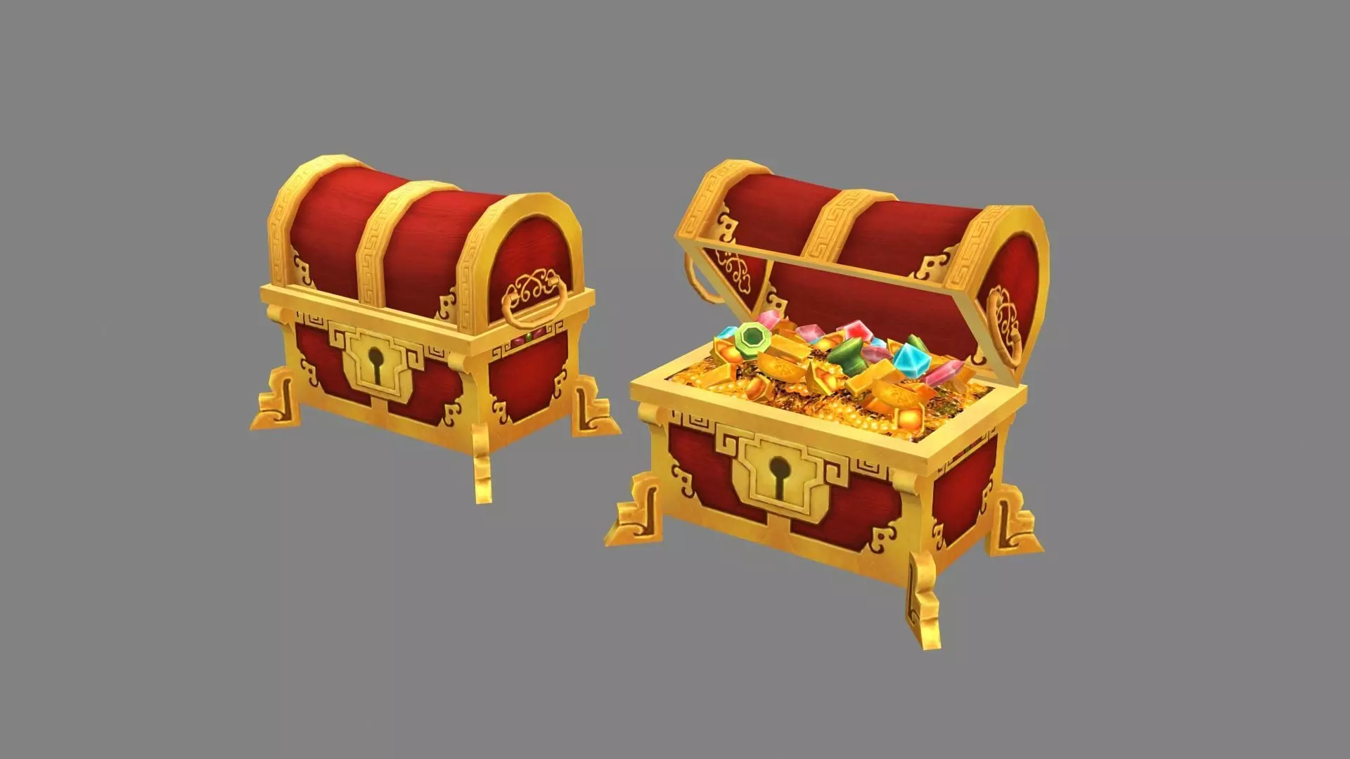 Cartoon Chinese Treasure Chest Low-poly 3D model_0
