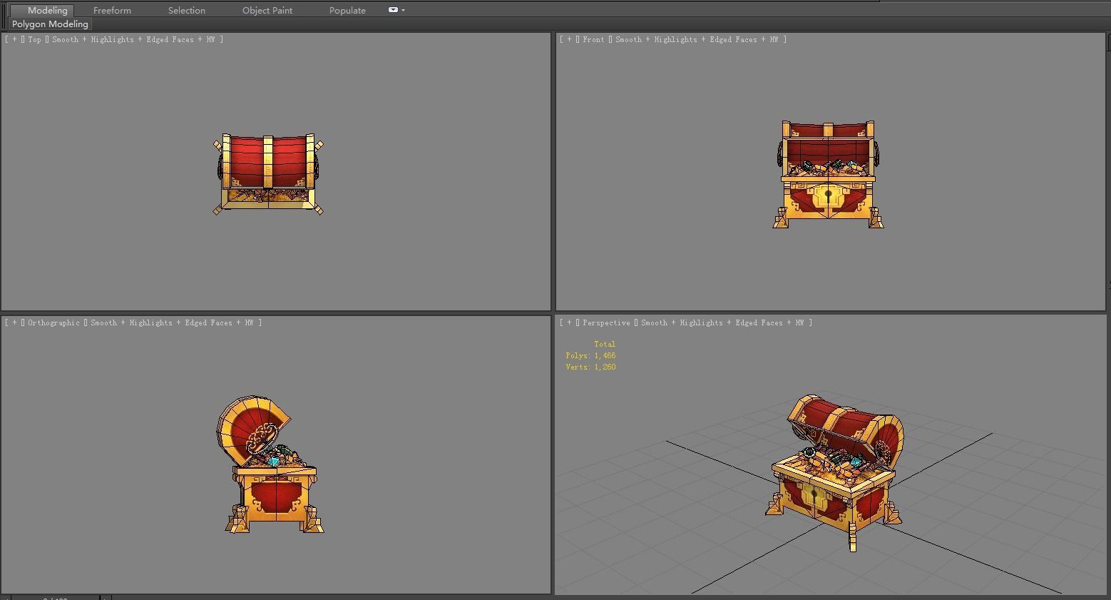 Cartoon Chinese Treasure Chest Low-poly 3D model_4