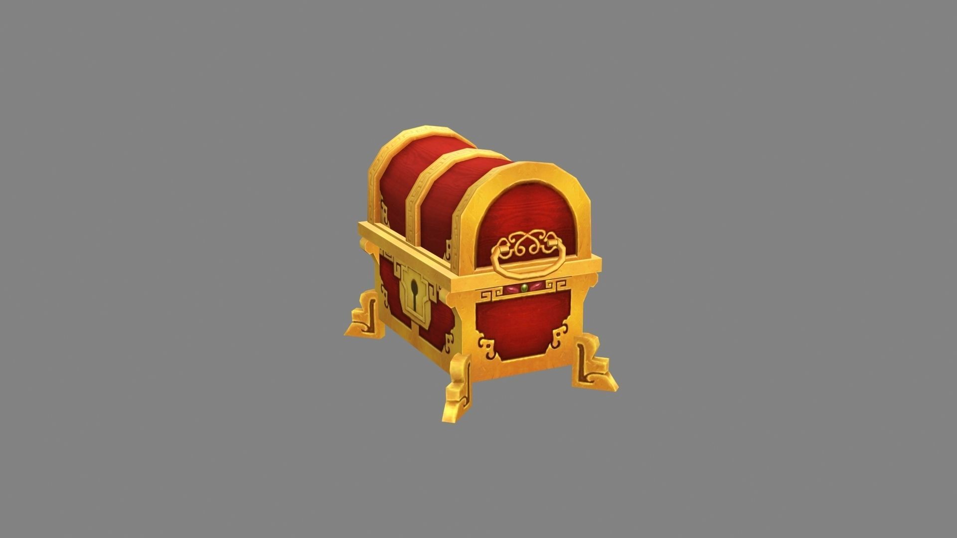 Cartoon Chinese Treasure Chest Low-poly 3D model_1