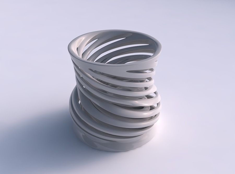 Vase wide with two layered vertical lines very twisted and ta... 3D print model_0