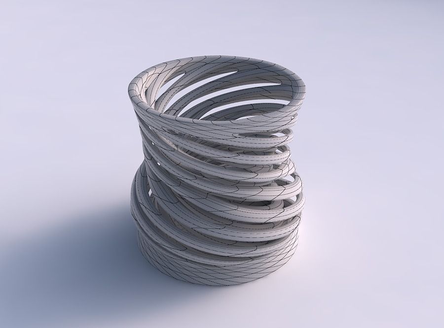 Vase wide with two layered vertical lines very twisted and ta... 3D print model_5