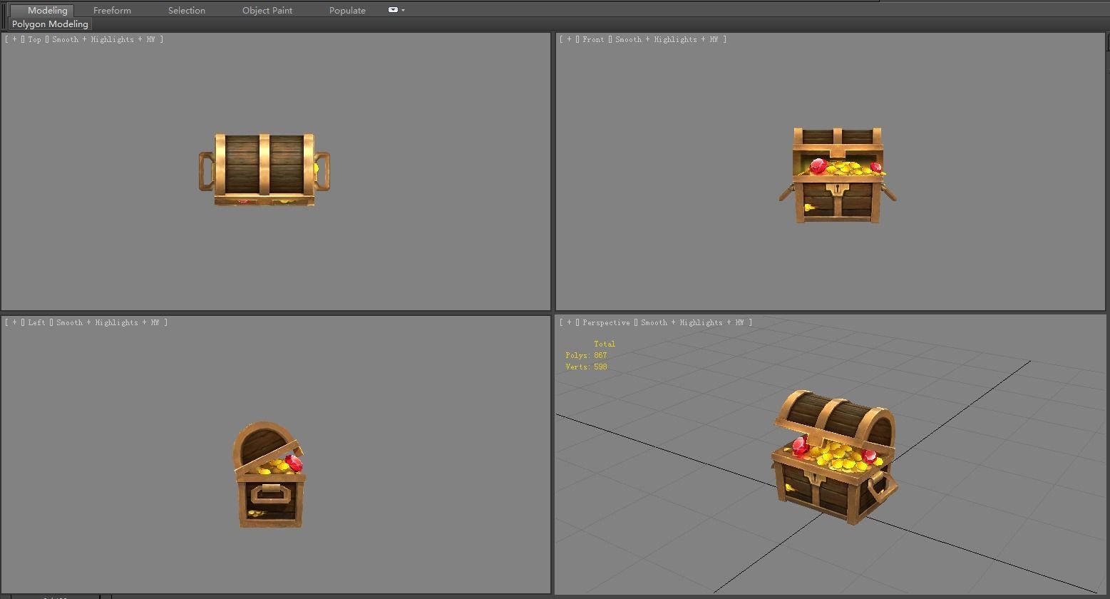 Opened treasure chest Low-poly 3D model_3