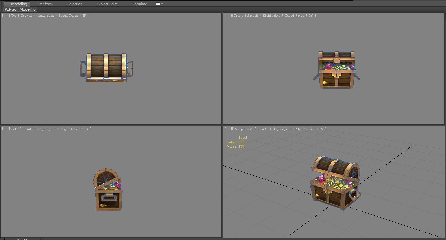 Opened treasure chest Low-poly 3D model_4